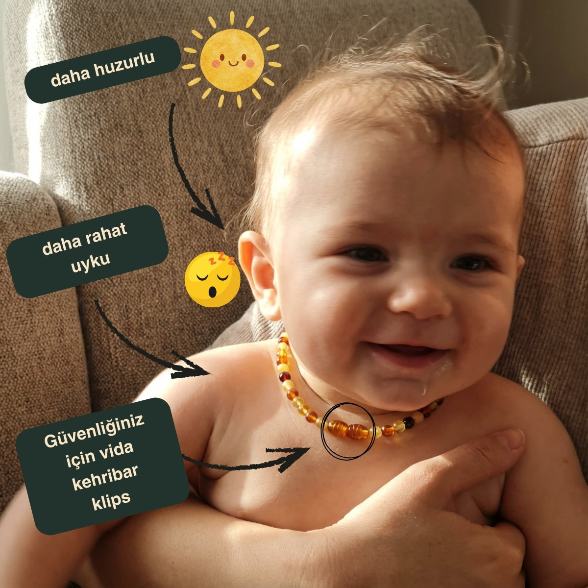 Bebek Kehribar Cappucino Kolye