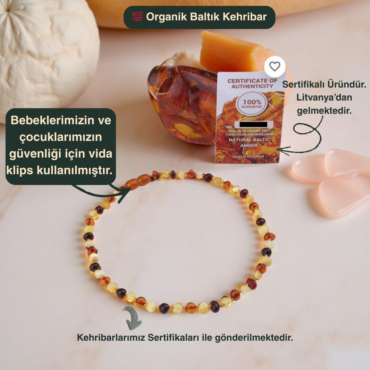 Bebek Kehribar Cappucino Kolye